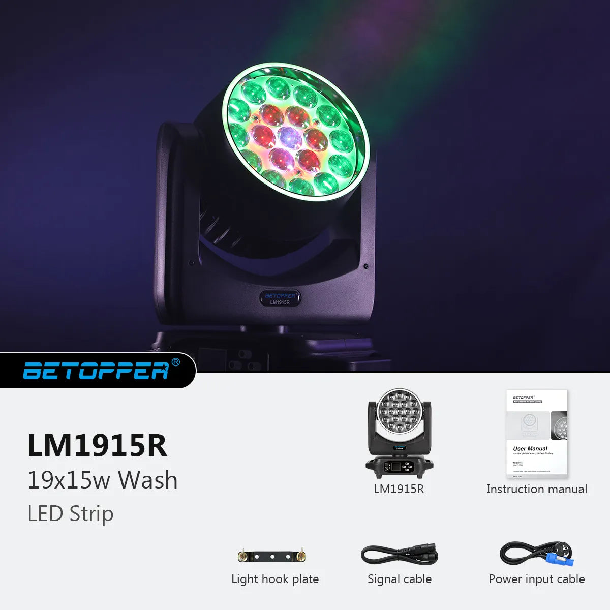 Betopper LM1915R 19x15W Lavado de lavado cabezal con anillo de halo