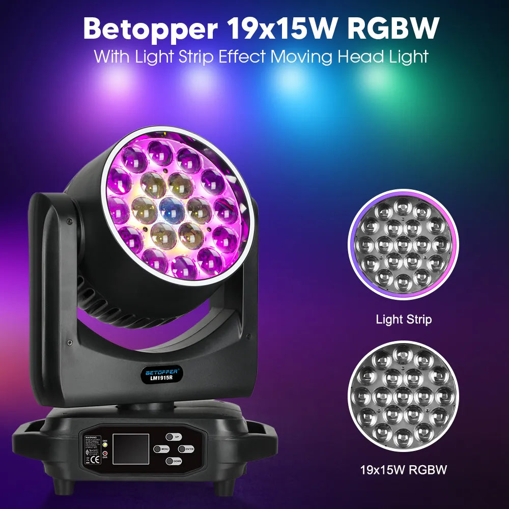 Betopper LM1915R 19x15W Lavado de lavado cabezal con anillo de halo