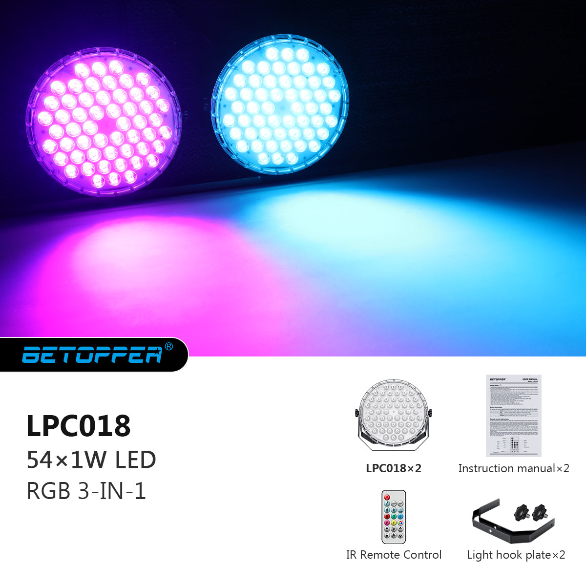 Betopper LPC018 54x1W RGB 3-in-1 Stage LED PAR Light (16pcs)