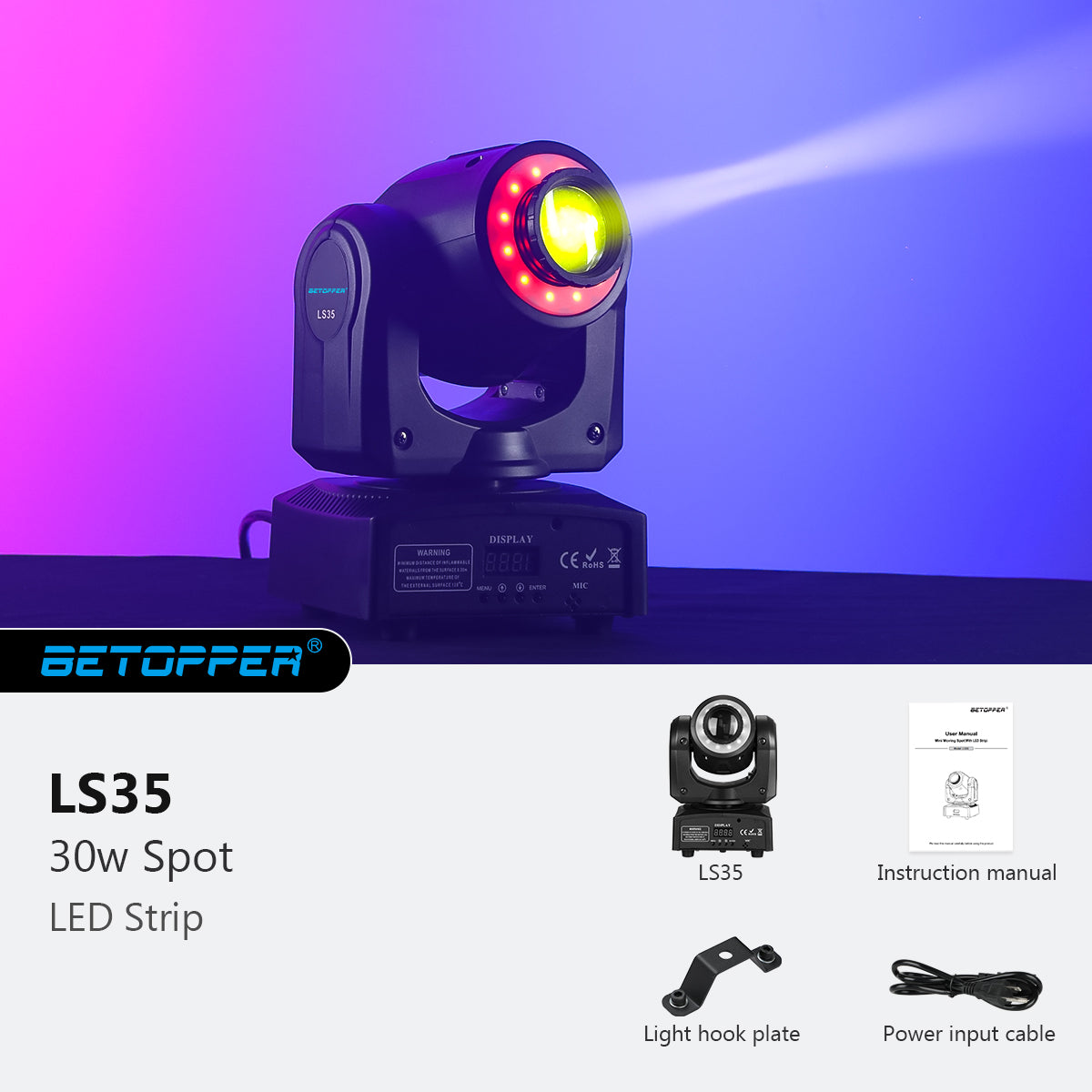 <tc>Betopper</tc> LS35 30w proiettore a testa mobile con effetto anello