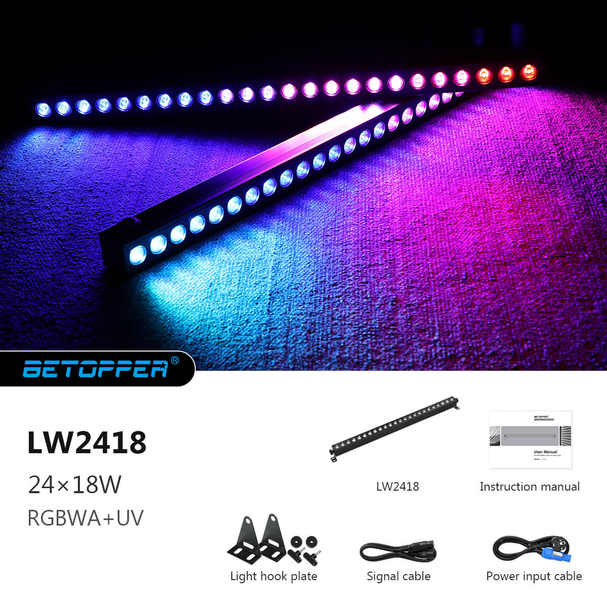 Betopper LW2418 RGBWA+UV Pixel Linear Wash Light