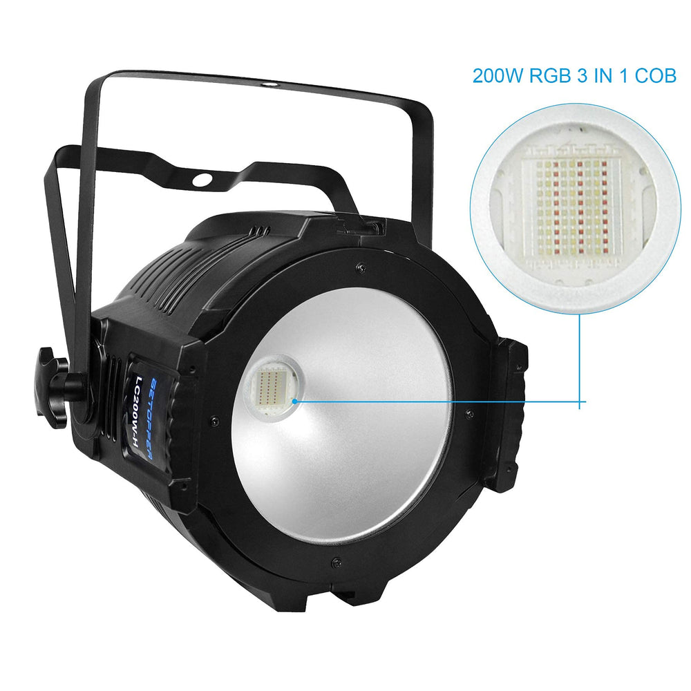 <transcy>Iluminación de lavado COB Par Light RGB 3 en 1 con conexión en cadena de 200 W (LC200W-H)</transcy>