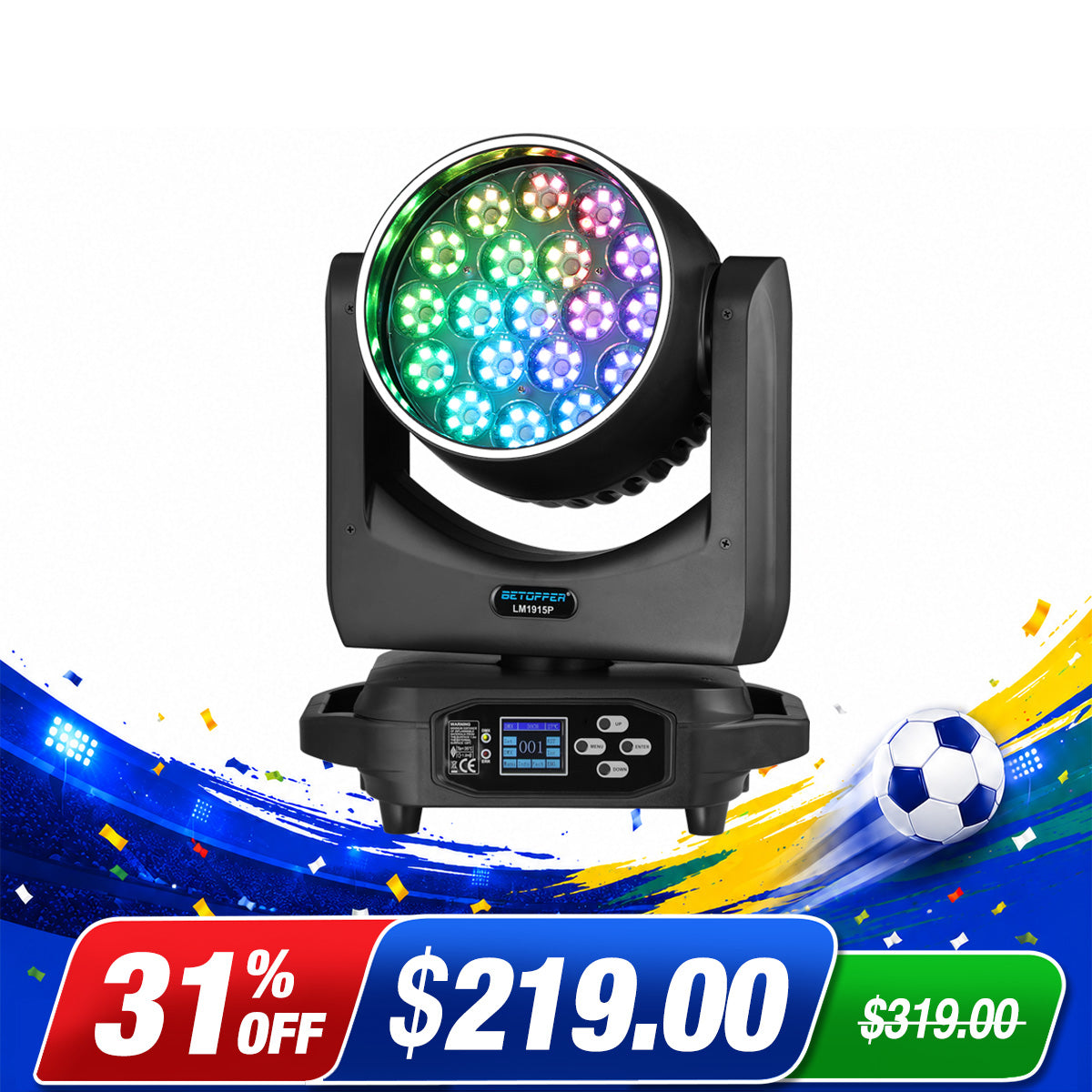 <tc>Betopper</tc> LM1915R 19x15w Wash Moving Head mit Halo-Ring