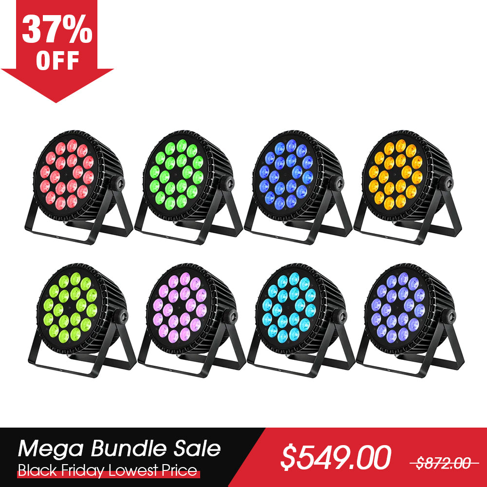 Betopper LPC1818 Upgraded 18x18W Lime Amber UV + RGB LED PAR Light (8pcs)