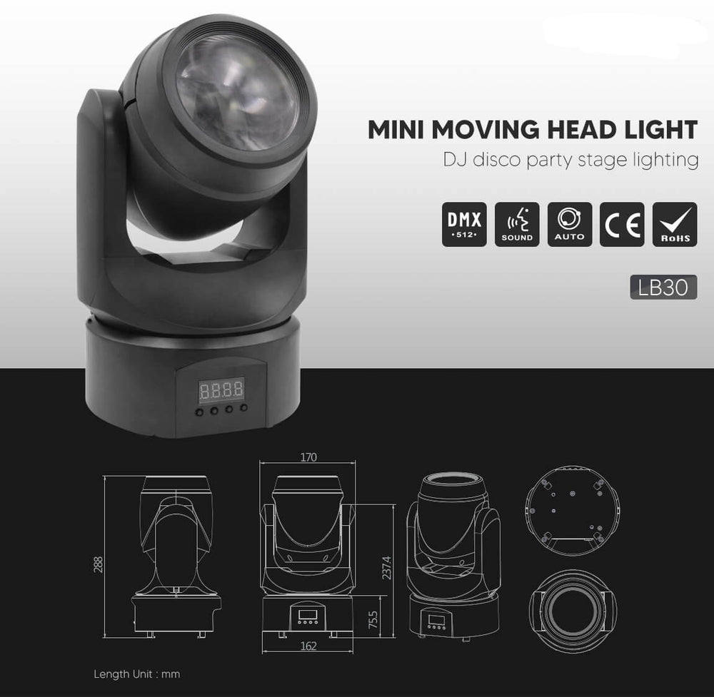 Betopper 3 Prism LED 30W Gobo Light Stage Effect Lighting DJ Disco Stage Moving Head Lights