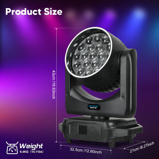 Betopper 19x15W RGBW With Light Strip Effect Moving Head Light