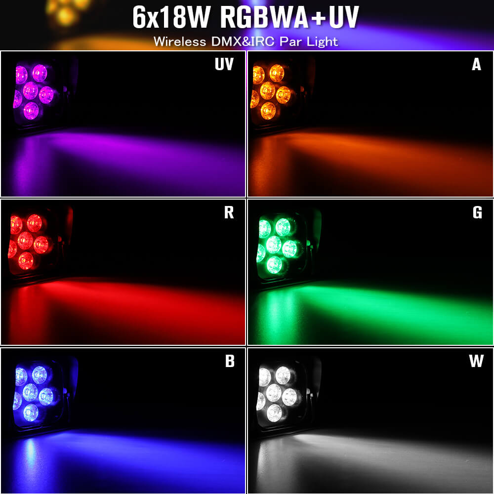 Betopper 6x18W RGBW Amber+UV 6-IN-1 Wireless LED Battery Par Light