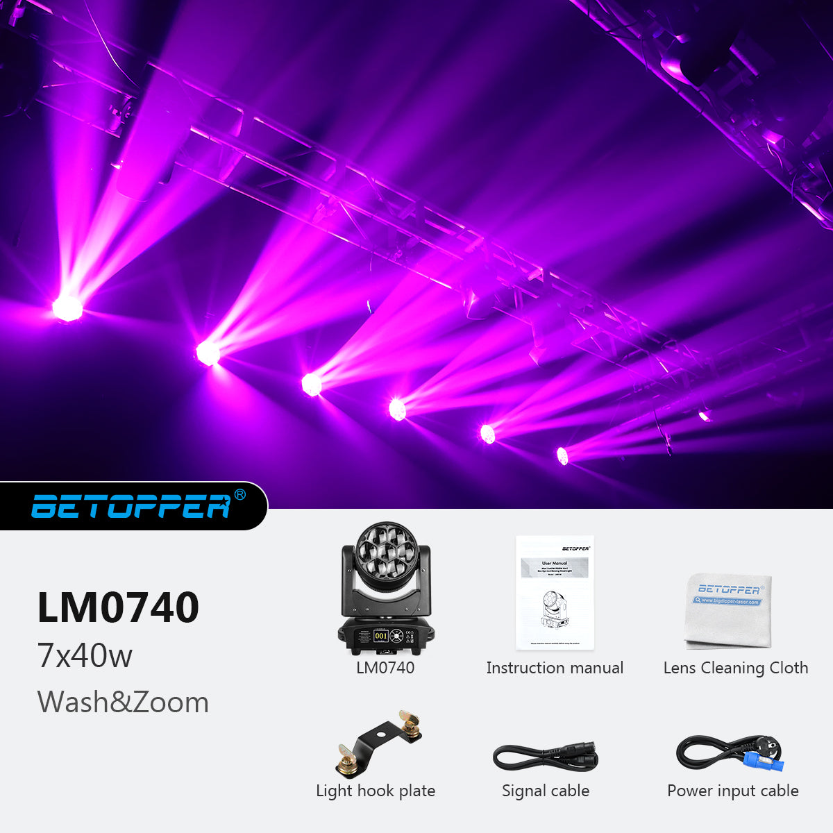 Betopper LM0740 7x40w Wash&Zoom Moving Head Stage Light