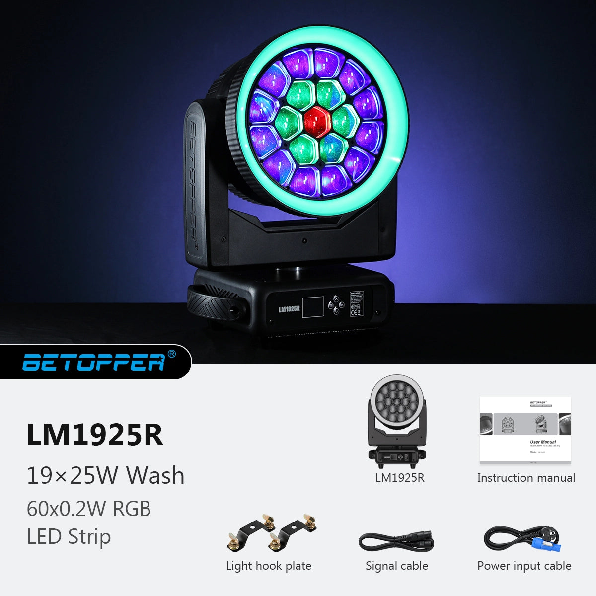 Betopper LM1925R 19×25W RGBW Moving Head Wash Light with Halo Ring