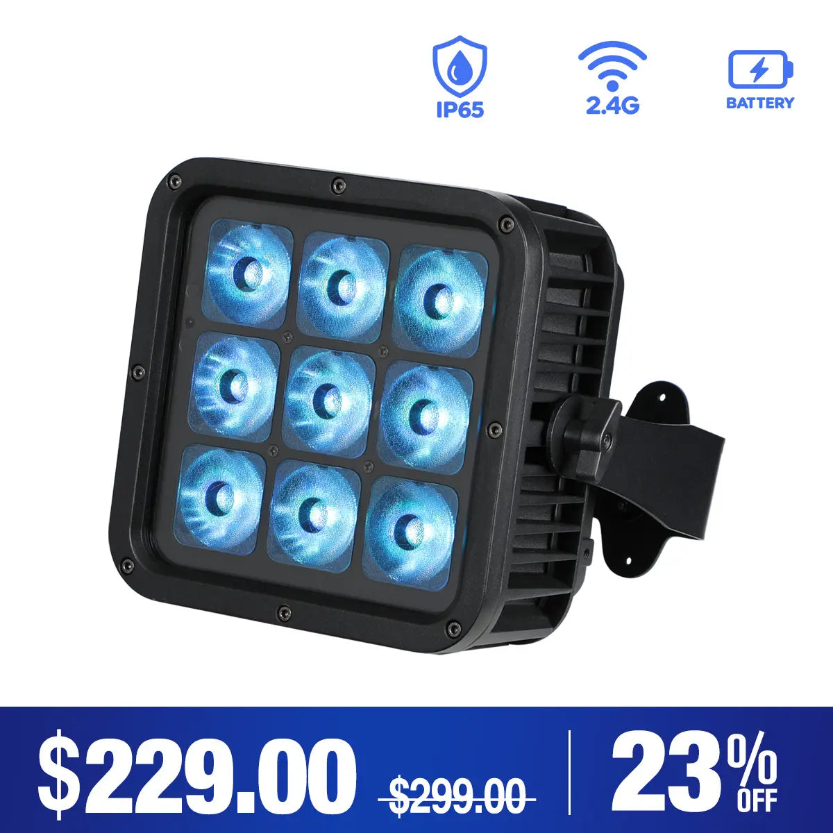 Betopper LPD001 9×18W RGBWA+UV 6-in-1 Battery-Powered IP65 Outdoor LED PAR Uplight