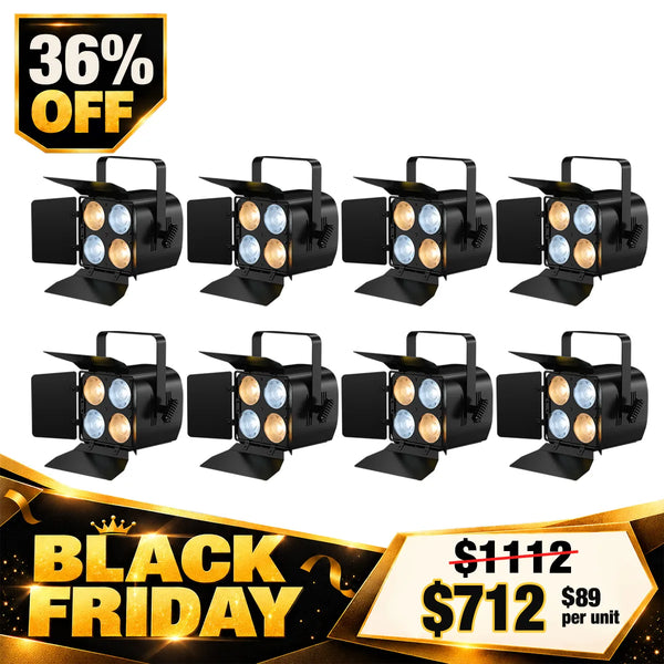 Betopper LC005-B 4×50W WW/CW COB LED PAR Light with Barn Doors (8pcs)