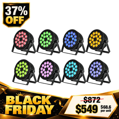 Betopper LPC1818 Upgraded 18×18W Lime Amber UV + RGB LED PAR Light (8pcs)