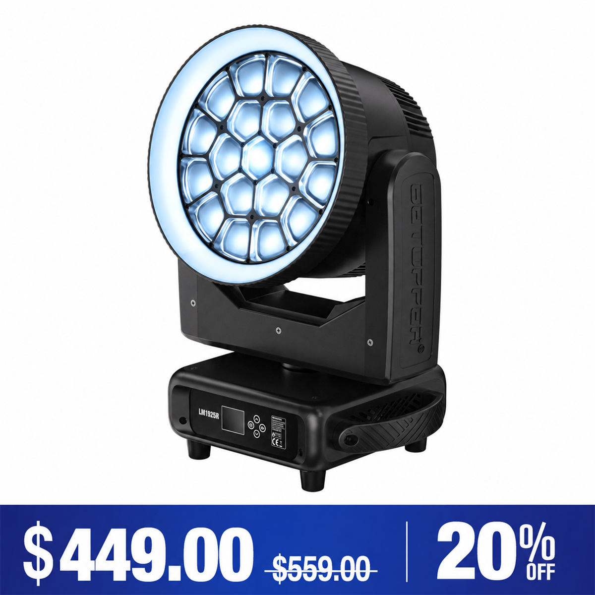 Betopper LM1925R 19×25W RGBW Moving Head Wash Light with Halo Ring